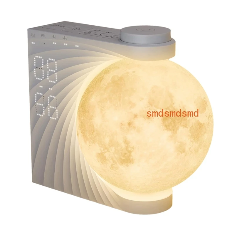 Moon Lamp Sunrise Alarm Clock for Bedrooms, Moon Night Light Clock Wake Up Light for Kids Teens,White Noise Sound Machine