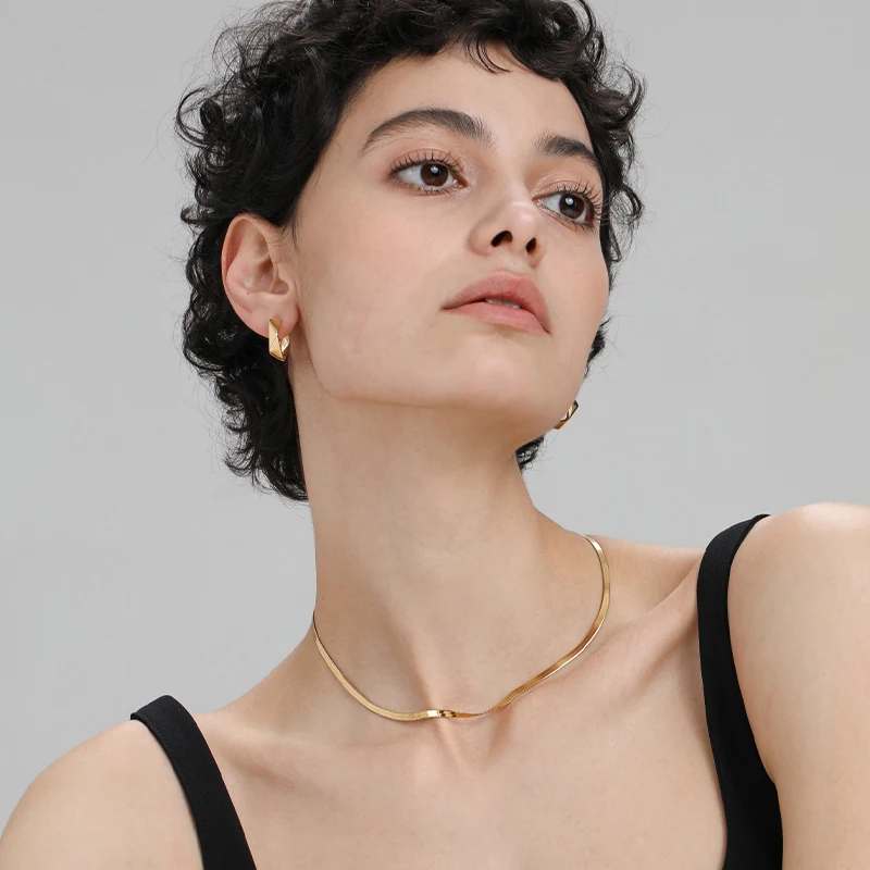 Italian Blade Snake Chain 18K Gold Plated Collarbone Necklace for Women New Minimalist High-end Hot-selling Jewelry