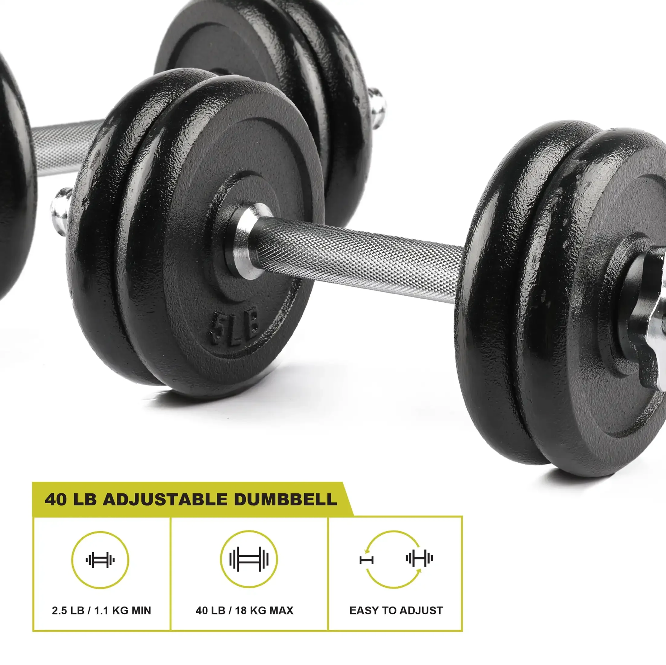 40lb Adjustable Dumbbell Set, Chrome & Black