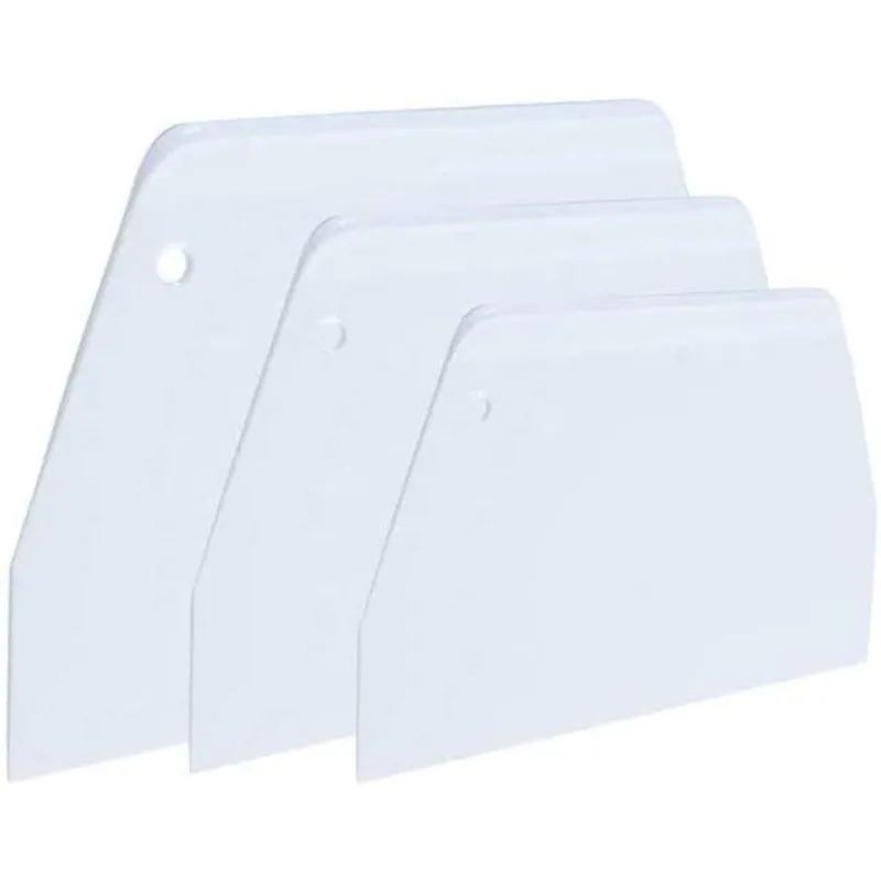 

Многофункциональный пластиковый скребок из 3 предметов — белый трапециевидный кухонный инструмент для теста для пиццы, кондитерских изделий, тортов и выпечки