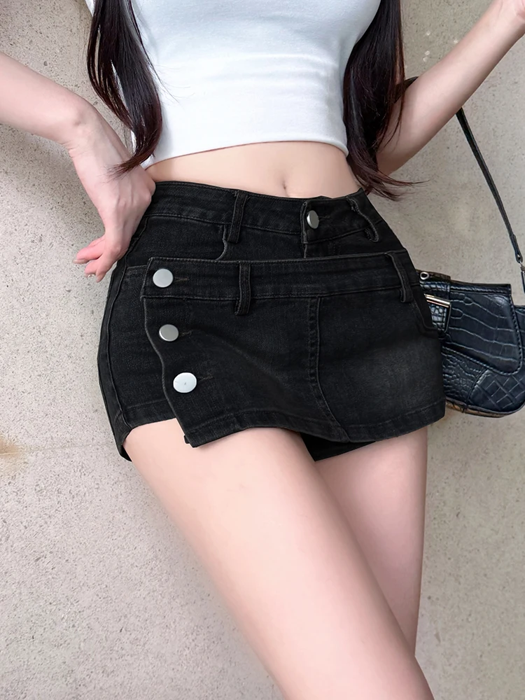 American Style Summer Beach Sexy Micro Short Mini Skorts Women 2025 New High Waist Buttons Skirts Y2K Casual Hot Girls Skirts