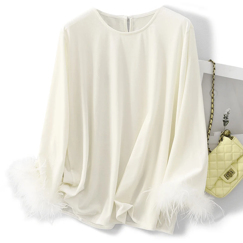 Novo chinês sle feminino veludo topo com pele do falso sves camada base irt desgaste interno solto ajuste longo sve redondo ne