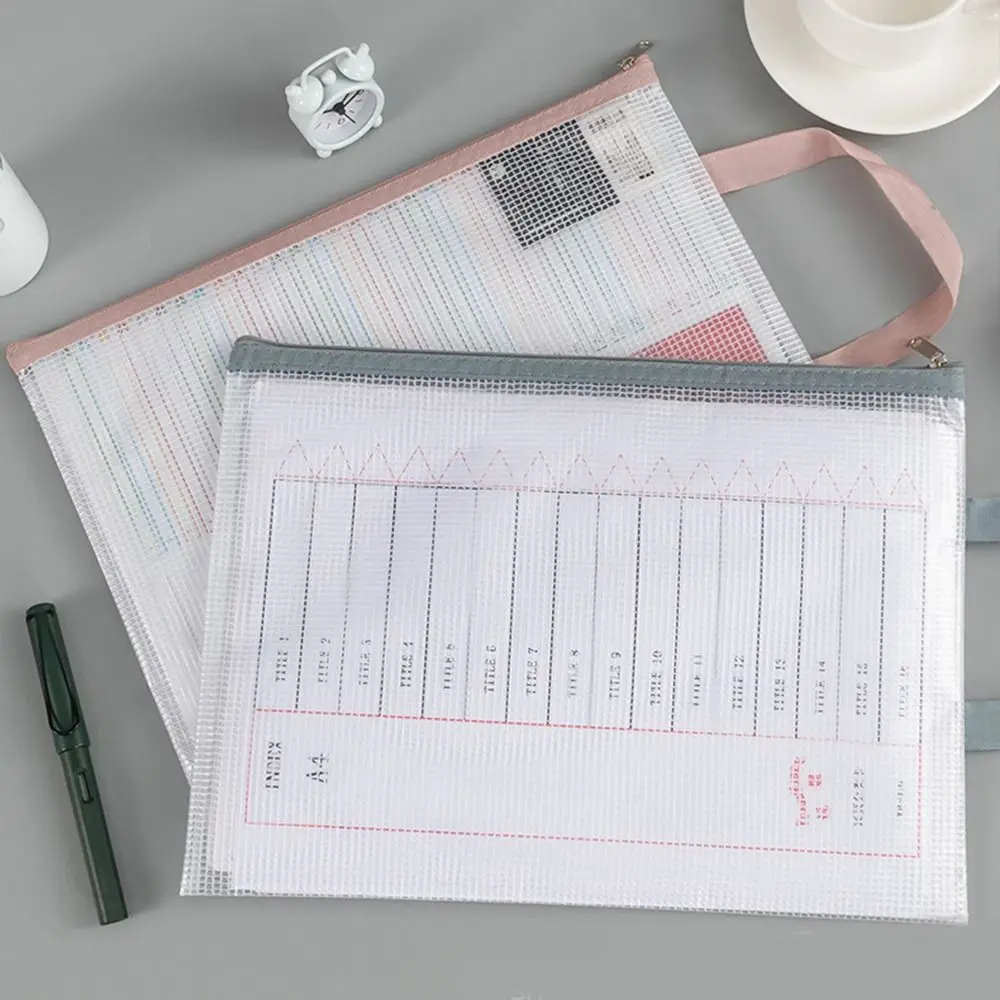 Organizzatore di file Borsa portaoggetti con cerniera in rete a doppio strato Borsa per cartelle di file A4 impermeabile trasparente Borsa per documenti portatile in PVC Studente