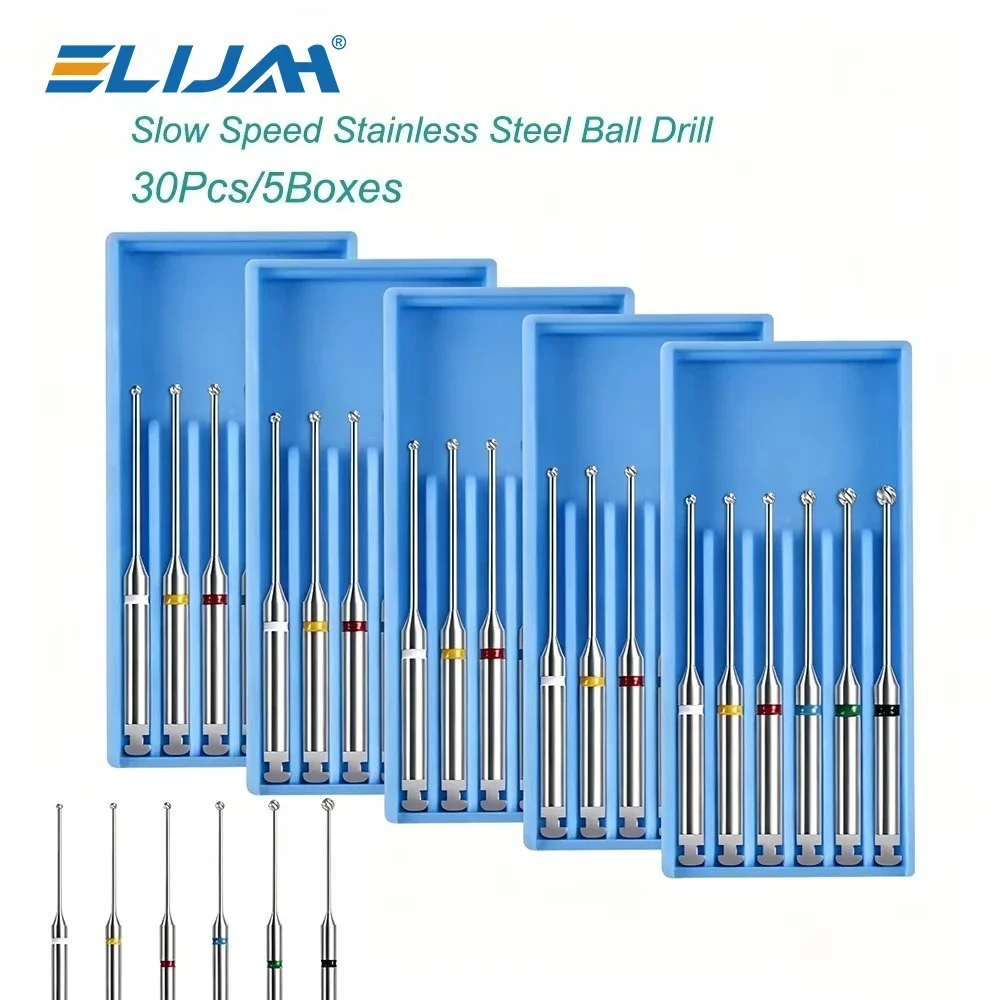 ELIJAH 5Boxes Extended Round RA High Quality Drill Burs Multiple Models for 2.35mm Low Speed Handpiece Caries Removal Tools