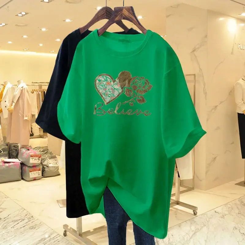 Women Clothing Short Sleeve Causal Cartoon Printed T-shirt Summer Basic Loose All Cotton Tees PDlj629