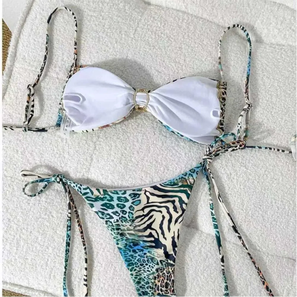 Women's Bikinis And Tankinis Sexy Color Colorful Leopard Print Bikini Set Backless Swimsuit Leace-up Temperament Simple Style