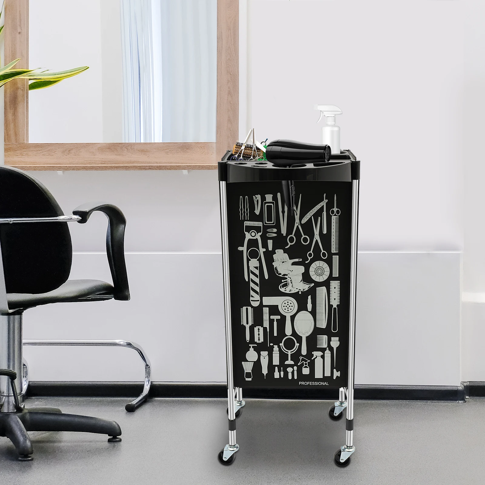 4 Tiers Salon Trolley On 4 Wheels 5 Pull Out Drawers Vanity Trolley Cart 176LBS Hair Dye Lifting Rack for Hairdressing Tool