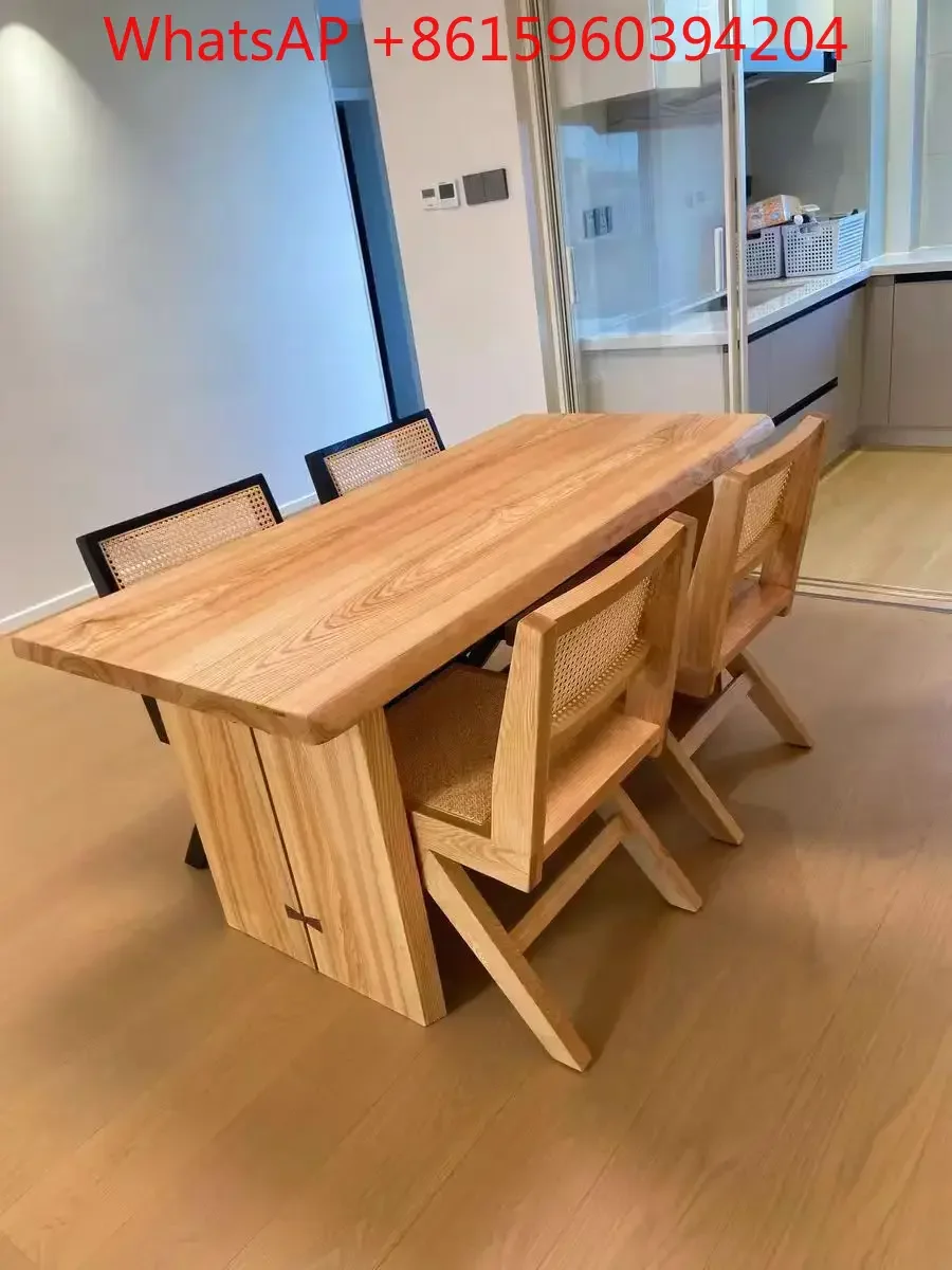 Simple ash wood solid wood dining table modern log office strip workbench reception negotiation meeting reading desk