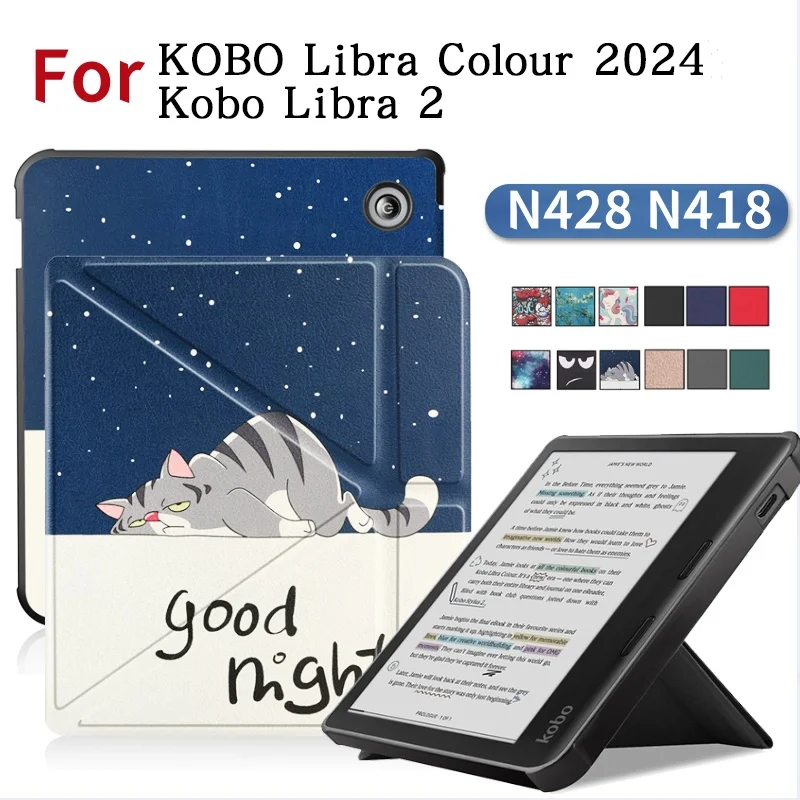 For KOBO Libra Colour 2024 Libra 2 2021 7'' N428 N418 Multi-folding Stand eReader Cover Shockproof Shell Auto Wake/Sleep Funda