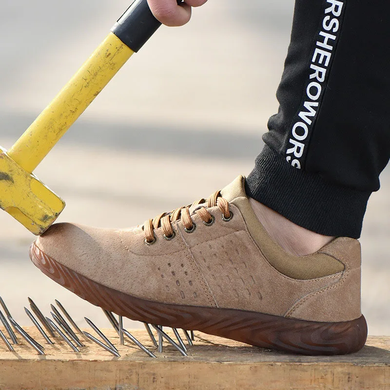 Botas de trabajo de seguridad para hombre, zapatos de cuero genuino, transpirables, con punta de acero, a la moda, para el desierto