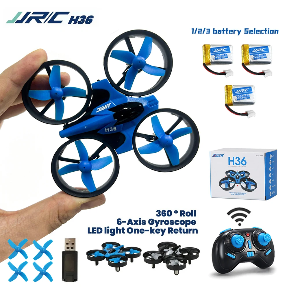 JJRC H36 Mini Drone 1/2/3 Batteries 4CH 6-Axis Headless Mode 360° Flip 2.4G Anti-Jamming UVA Helicopter RC Quadcopter Kids Toys