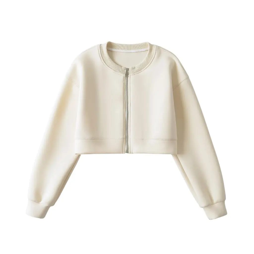 

Women's Solid Color Baseball Jacket Crewneck Zipper Short Sweater European American Style Spring Autumn New 24