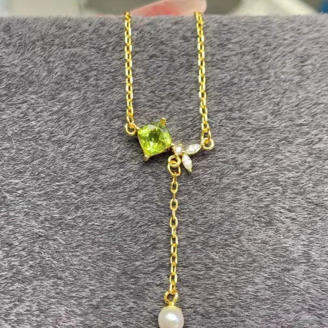 KJJEAXCMY New Natural Peridot Necklace S925 silver , electroplated locking color process, high clarity Gems Full of luster