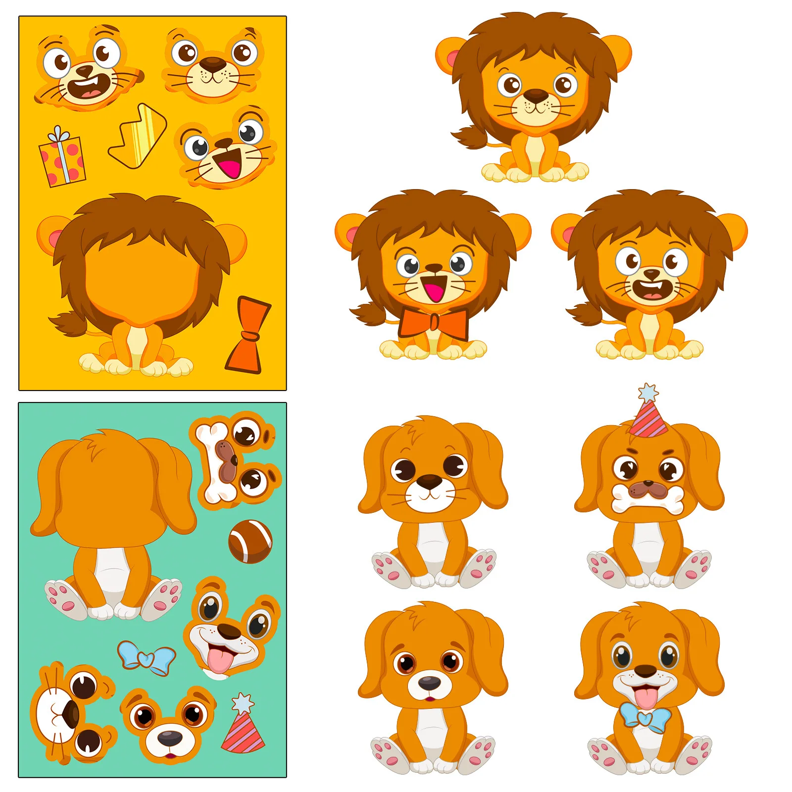 6Sheets Children DIY Puzzle Sticker Games 6 Animals Make A Face Funny Assemble Jigsaw Stickers Kids Educational Toys