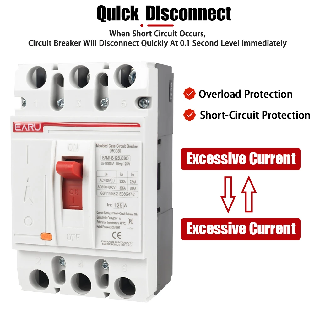 

3P 4P AC MCCB Solar Moulded Case Circuit Breaker Overload Protection Switch Protector for Solar Photovoltaic PV 400V 100-630A