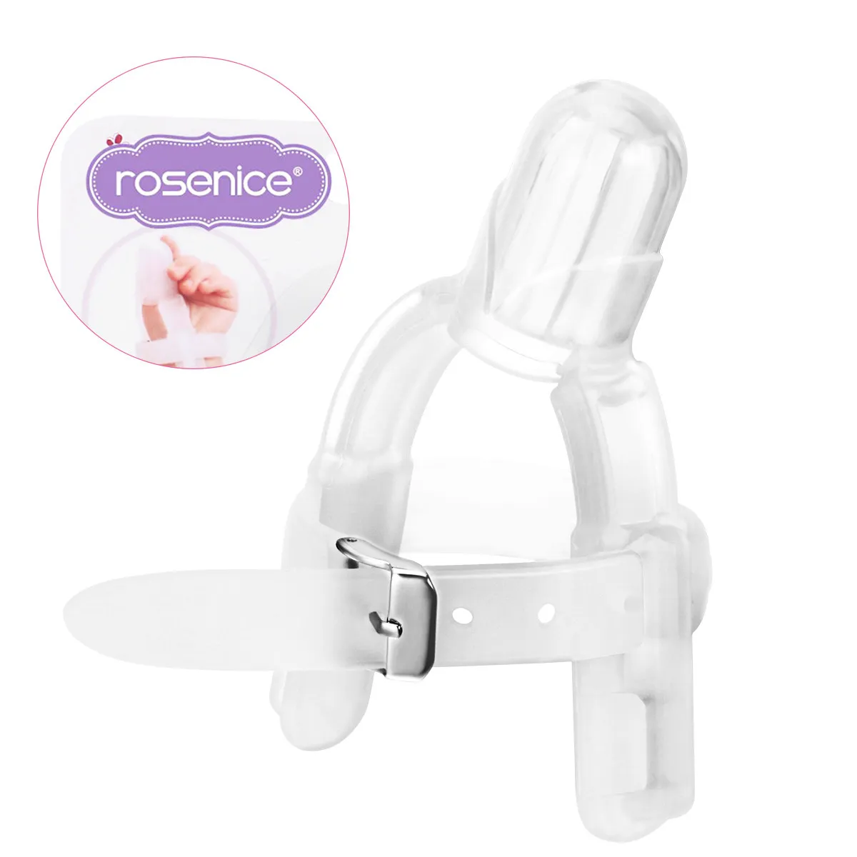 

Food Grade Silicone Baby Finger Teether Anti-Bite Protector for Thumb Forefinger Comfort Fit 6 Months Up Transparent