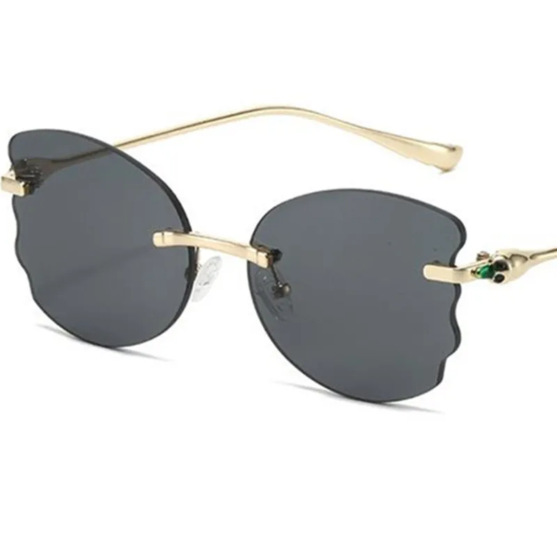 

Fashion Sun Glasses Rimless Eyeglasses Anti-UV Spectacles Butterfly Shape Lens Ornamental Personality Temples Women Sunglasses