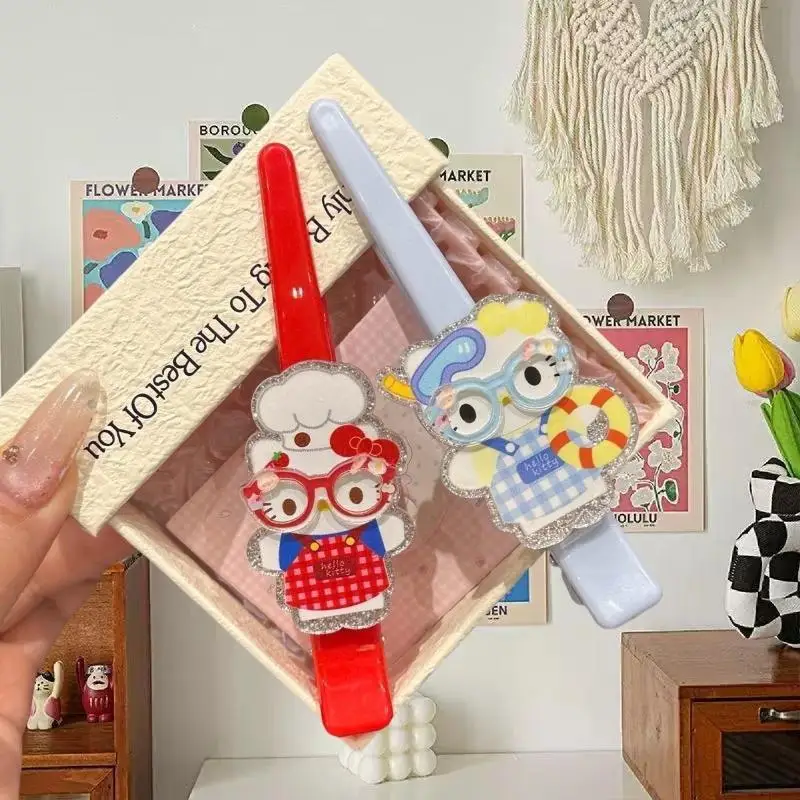 Цельный фартук, очки, заколка для волос с изображением котенка, милое сердце девушки, модные и универсальные декоративные заколки для волос с челкой, подарок для девочки