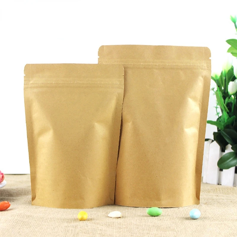 50szt Stand up Kraft Paper + Foil Inlay Zip Lock Bag High Barrier Powder Nuts Coffee Tea Kitchen Spice Heat Sealing Pouches