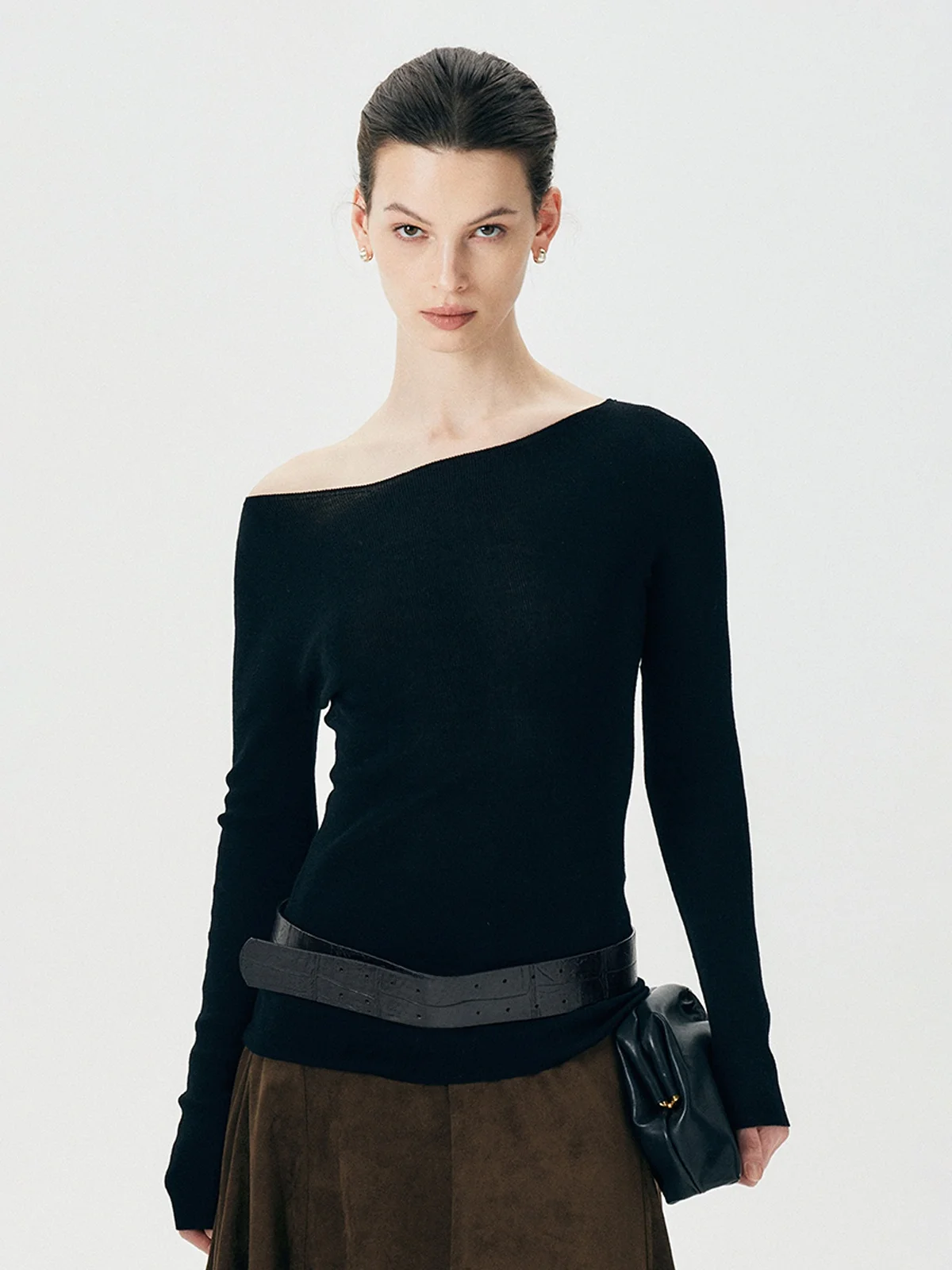 

Thoransaura Ultra Fine Pure Wool Sl One-Piece Base irt Women's Autumn Winter Wool Sweater Simple Sle Slim Fit Long ...