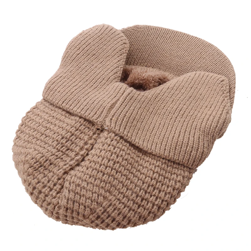 2Pcs Men Winter Set Visor Earflap Beanie Hat with Scarf Knit Plush Lined Warmer Caps Balaclava Mask Gorras Bonnet Knitted Hat