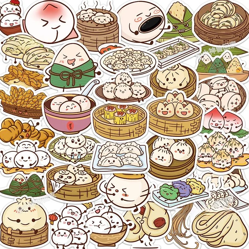 10/30/50 stuks traditionele Chinese snacks cartoon stickers waterdicht kinderspeelgoed briefpapier decoratieve mobiele ambachtelijke labelstickers