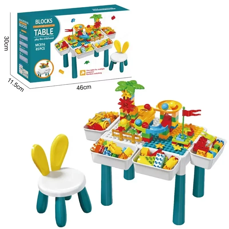 Multifunctional Building Block Table and Chairs Set for Kids Large Particle Construction Bricks Learning Desk Educational