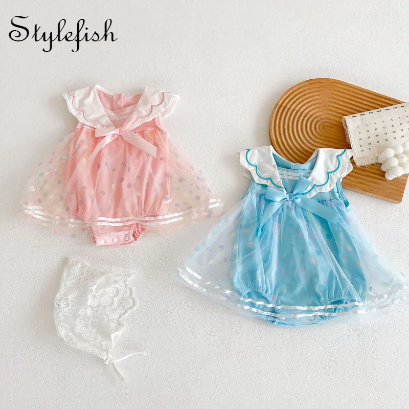 

2022 summer Hundreds of days baby girls clothes Princess rompers baby sleeveless rompers mesh lace romper skirt climbing clothes