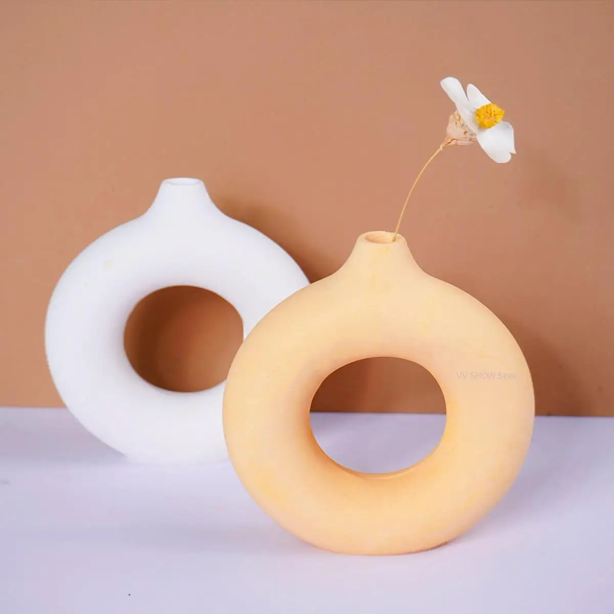 Donut Vase Mold Handmade Nordic Style Round Flower Pot Gypsum Ceramic Silicone Mold Casting Flower Pot Home Minimalist Decor