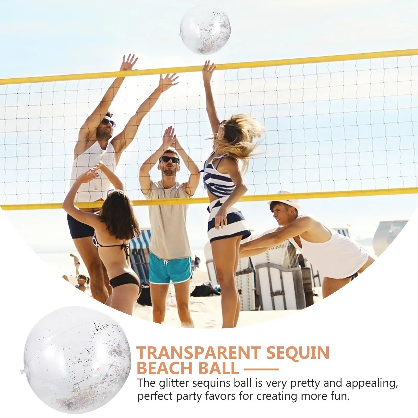 1Set Glitter Sequins Inflatable Beach Ball Clear Design for Kids Pool Play Beach Parties Physical Education