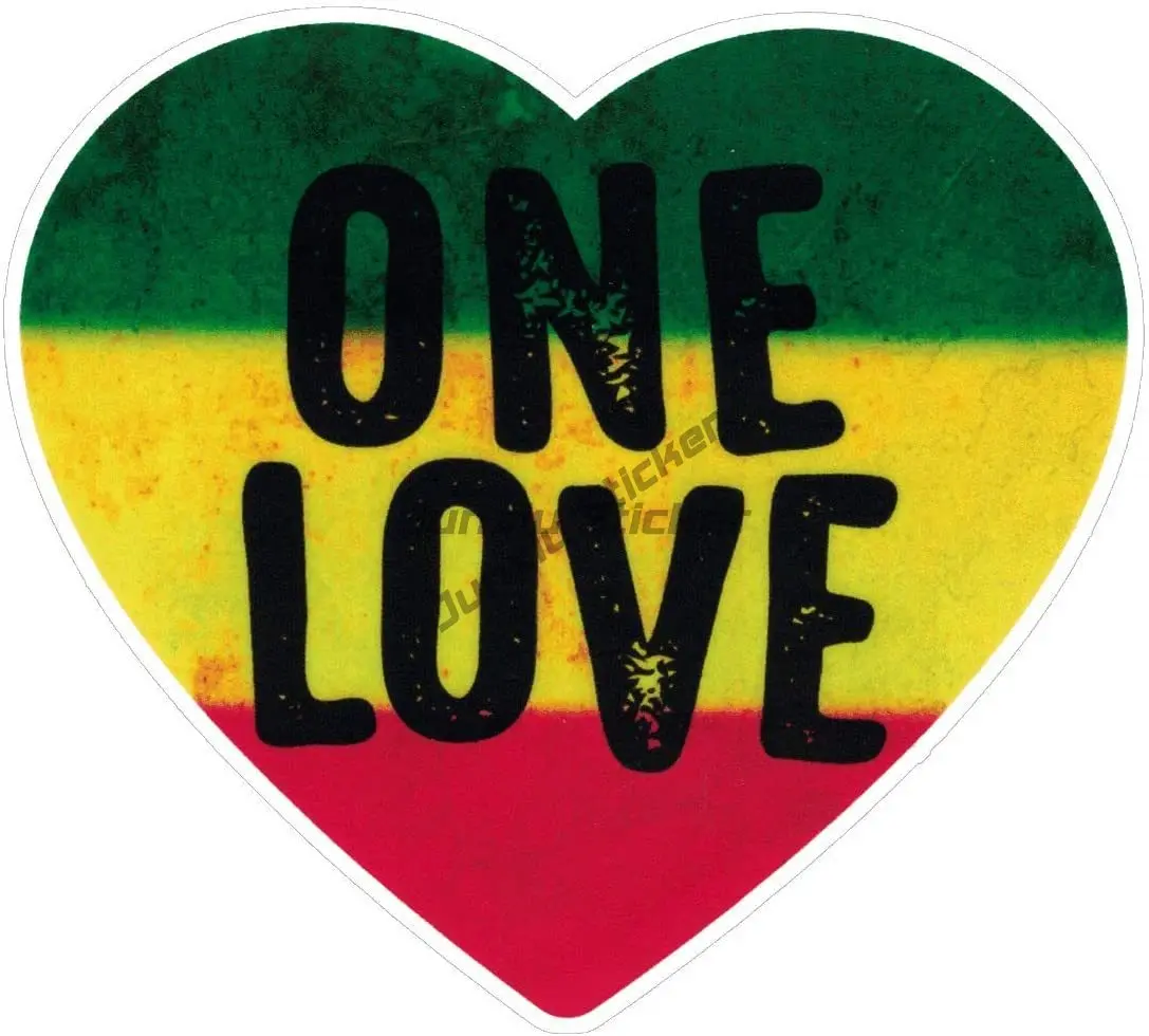 Jamaican One Love Heart Reggae Rastafari Bob Marley Jamaican Flag Map Sticker for Bumper Laptop Decal