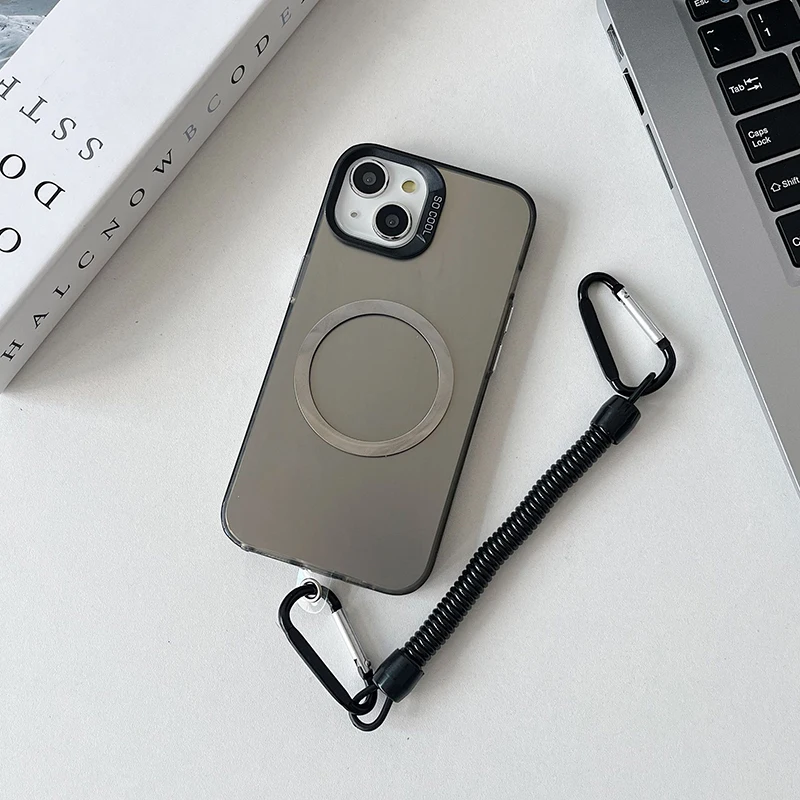 Magnetic Phone Belt Clip Backpack Holder For Magsafe For Phone For Xiaomi Huawei Anti-Lost Phone Metal Hook Spring Rope