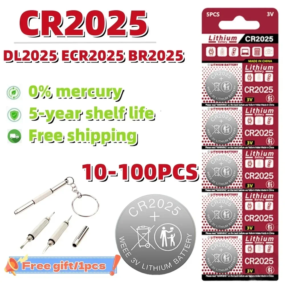 

10-100PCS 150mAh 3V CR2025 Battery CR 2025 Lithium Battery DL2025 BR2025 KCR2025 For Car Remote Control Watch Button Coin Cells