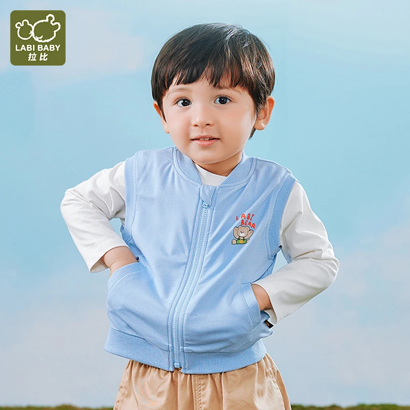 

LABI BABY Yellow Blue Kids Waistcoat Girls Boys Vest Coat Sleeveless Jackets with Pockets Spring Autumn Outerwear Children Cloth