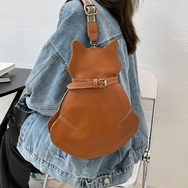 2024 Vintage Women Chest Waist Bag Cat Shape Shoulder Casual Crossbody Bags Quality Leather Handag Purse Ladies  Brand Designer