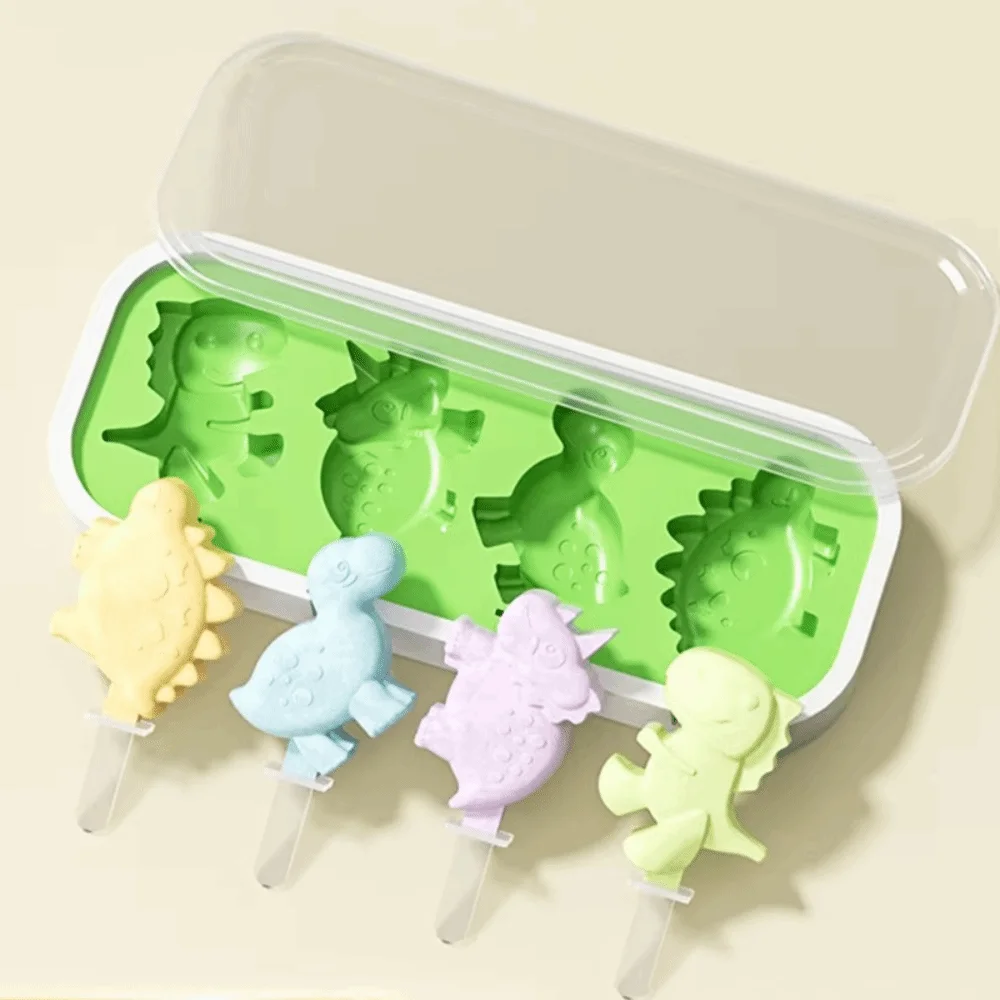 2PCS Silicone Dinosaurs Ice Cream Mold Easy To Demold Dust-proof Cheese Lollipops Mold Cartoon Heat/Cold Resistant
