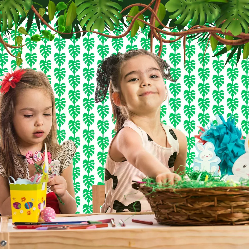 2 Pack Tropical Party Decorations 3.3x6.6ft Green Palm Leaves Photo Booth Prop Summer Jungle Leaf Foil Fringe Curtains For Hawai