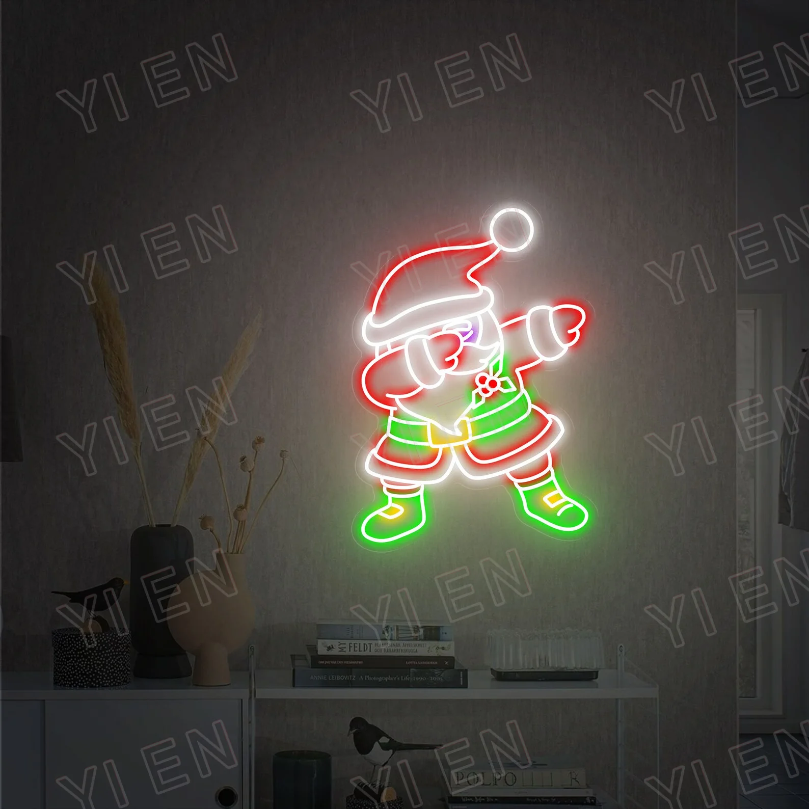 Letrero de neón Led de Papá Noel, decoración navideña, regalos de Navidad, decoración de fiesta, pared de neón