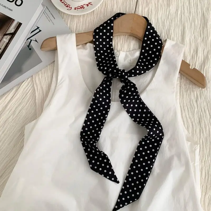 Seidenschal für Damen, Kopfbedeckung mit Polka-Dot-Muster, vielseitiges Haarband für urbanen Chic und Business-Outfits – Detail 6