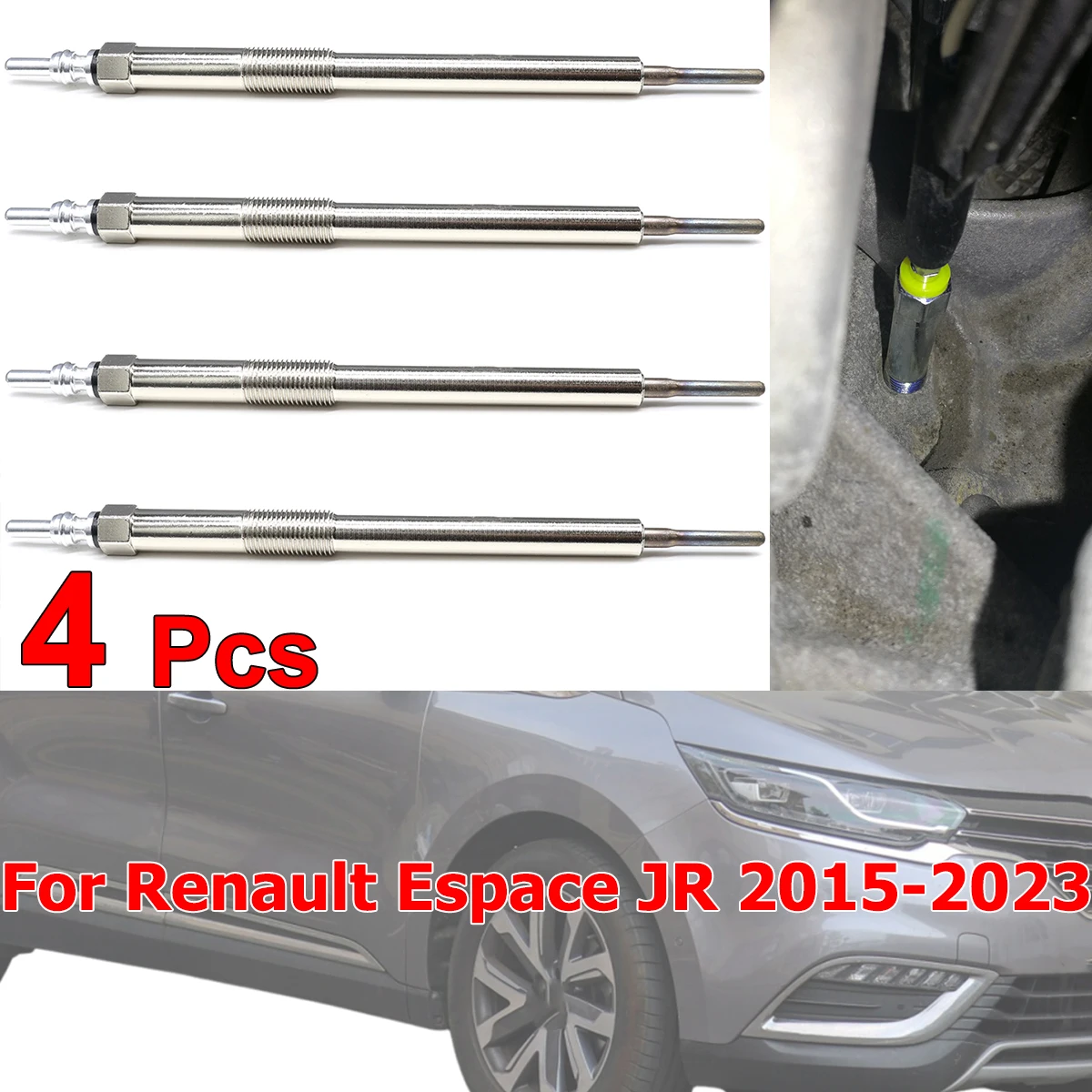 

4PCS Diesel Heater Nickel Plating Glow Plugs 4.5V 110650819R For Renault Espace JR 2015 2016 2017-2023 1.6 2.0 dCi Replacement