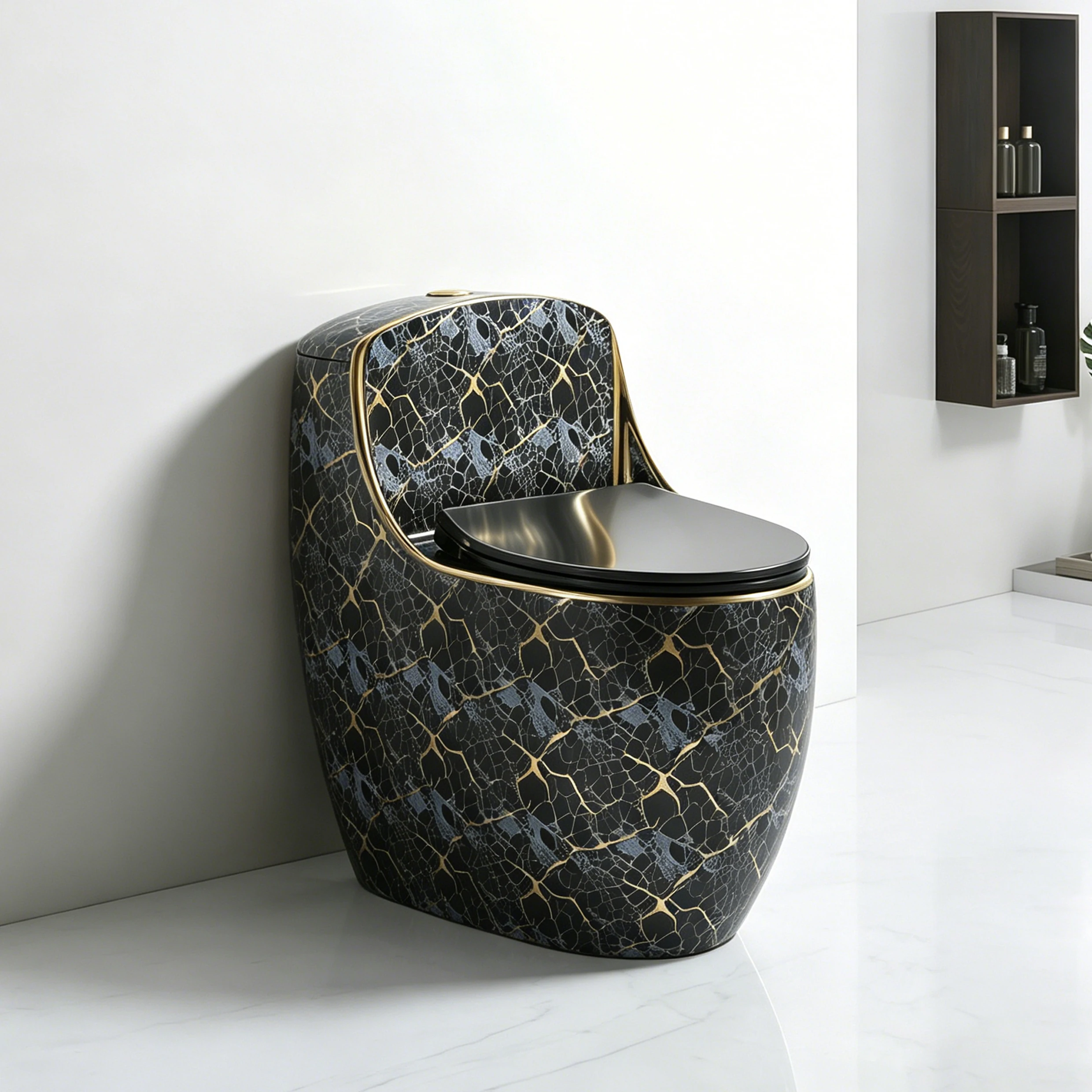Toilet,Modern Designs Black Marble Pattern With Gold Line Colored Water Closet Toilet Set One Piece Bathroom Ceramic Wc Washdown
