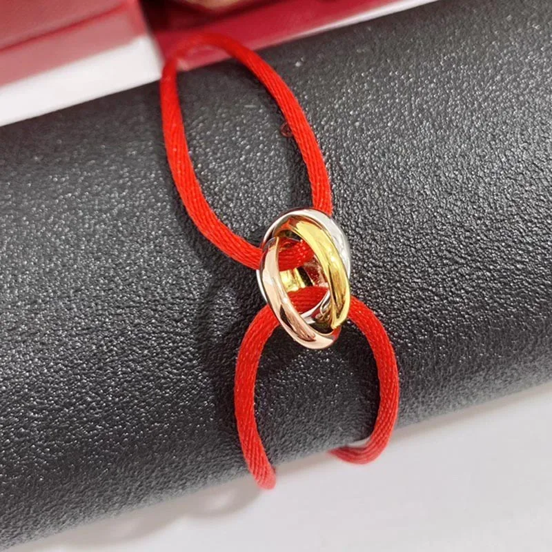 Drie Ringen Liefde Vriendschap Verstelbare Touw Gevlochten Armband