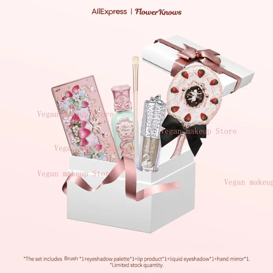 Flower Knows Makeup Set Eye Shadow Lipstick Swan Liquid Eyeshadow Hand Mirrors Hairpin Brush Gift Box For Girlfriend