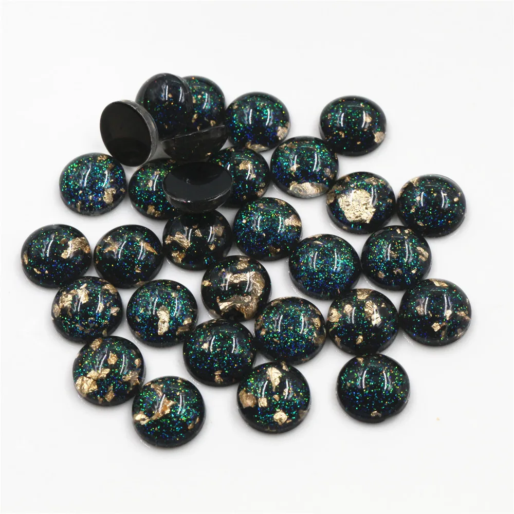 New Style 40pcs 12mm 10mm 8mm Black White Built-in Gold Color leaf Style Flat back Resin Cabochons Fit 8-12 mm Cameo Cabochons