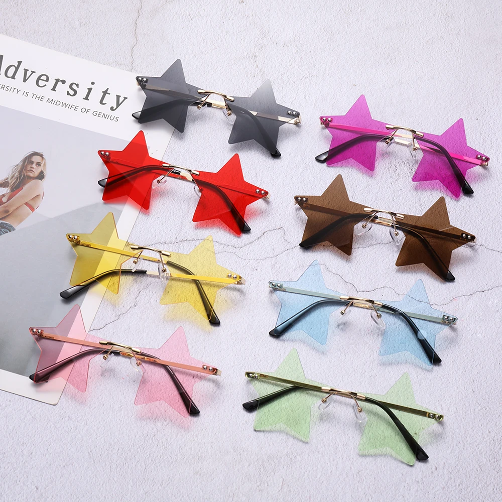 Unique Star Shape Sun Glasses for Women Men Rimless Sunglasses Pentagram Eyewear Party Glasses Funny Eyeglasses Christmas Decor