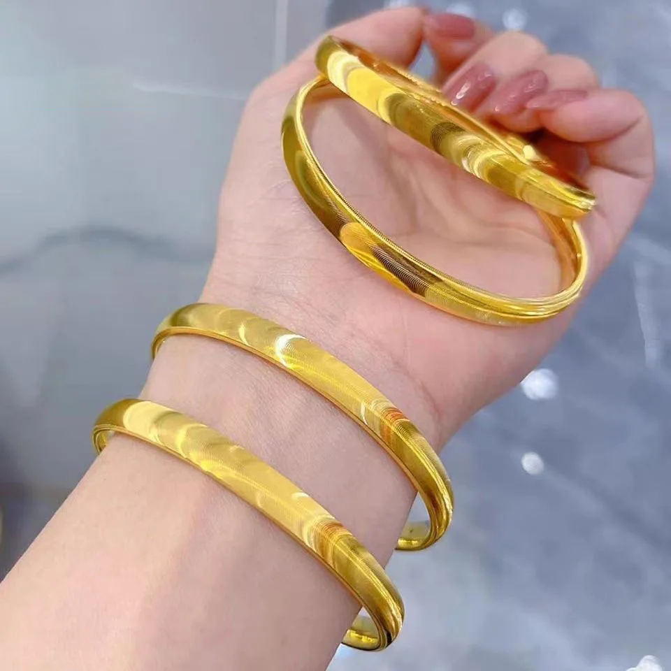 Pure Silver Plated Gold Fashion CNC Cat Eye Women's 3D Plain Ring Light Luxury Bracelet Popular Bracelet Gift for Girlfriends