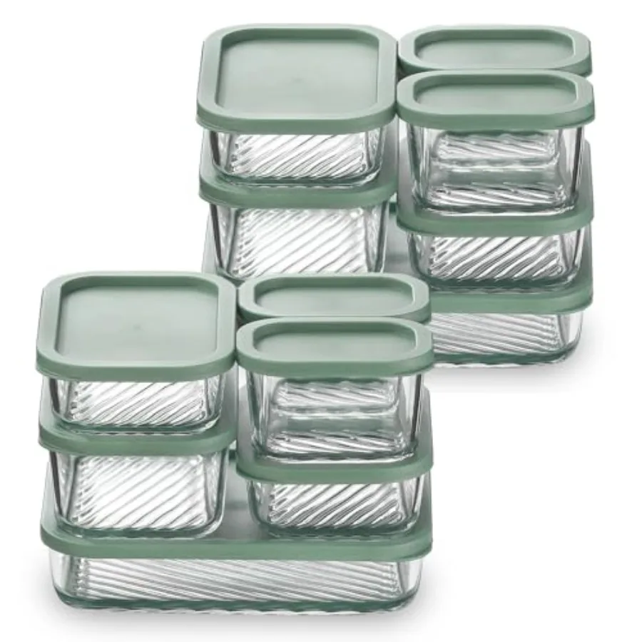 

Glass Meal Prep Containers with Grooved Base Stackable BPA Free Glass Storage Containers with Lids for Lunch Pantry and Kitchen