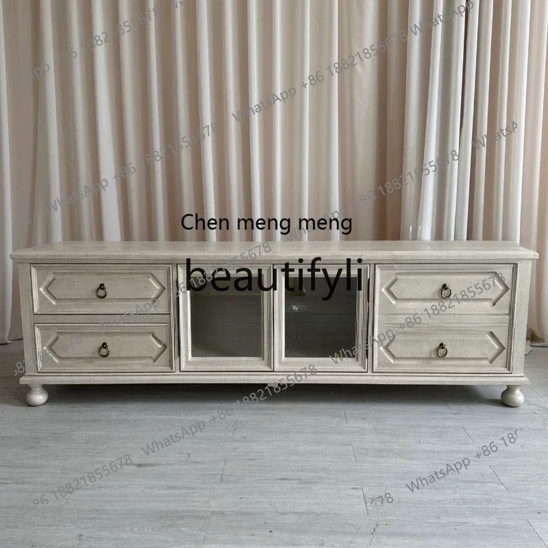 

G North American Home TV Cabinet Apartment Living Room American Solid Wood Carving TV Cabinet