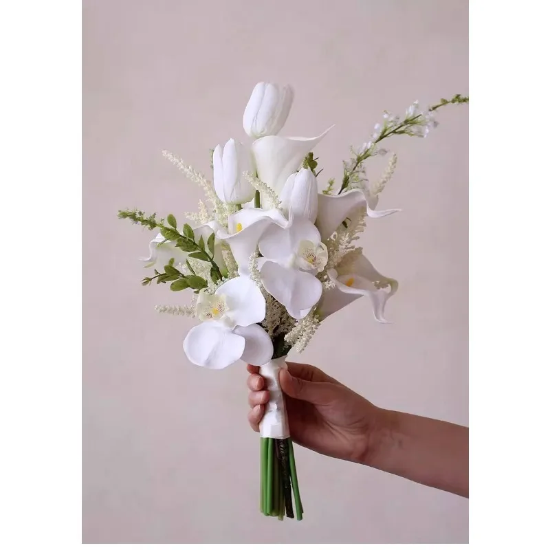 

Искусственный цветок, искусственный цветок, белый свадебный букет для фотосессии, студия, корейский реквизит для съемки, сертификат, цветочное украшение