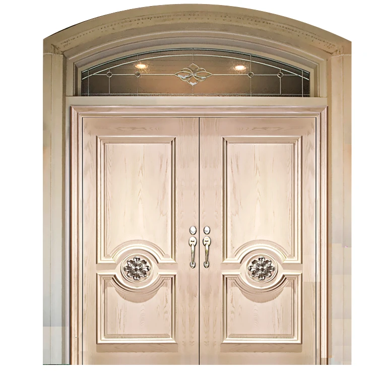 

Customized Size House Exterior Arch Wood Main Entrance Front Door Customized Outdoor Church Double Solid Wooden Doors